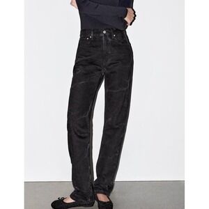NWT Zara Signature Denim Mid Rise Relaxed Fit Jeans Marble Black Size US 4 #1165